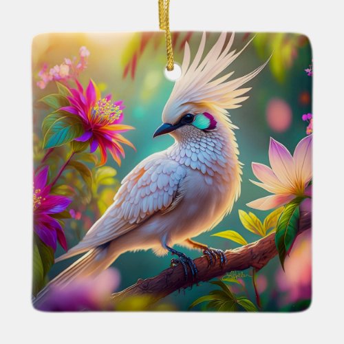 Juvenile Crested Blush Feather Dove Fantasy Bird Ceramic Ornament