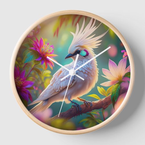 Juvenile Crested Blush Feather Dove Fantasy Bird Clock