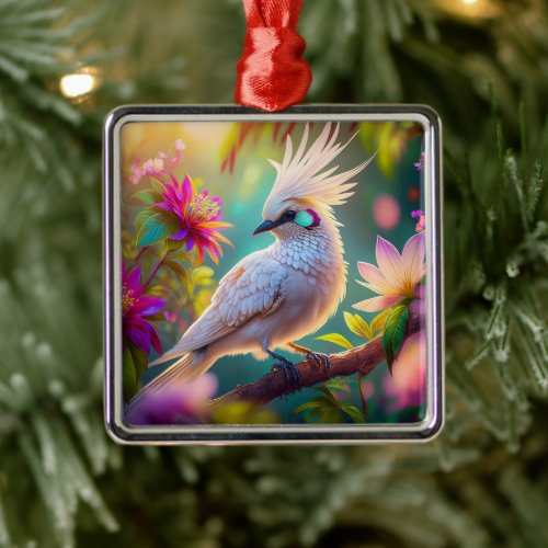 Juvenile Crested Blush Feather Dove Fantasy Bird Metal Ornament