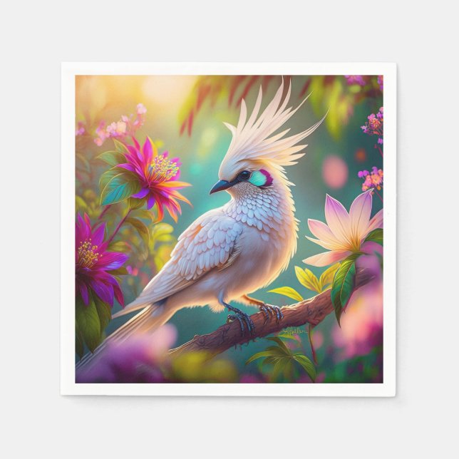 Juvenile Crested Blush Feather Dove Fantasy Bird Napkins (Front)
