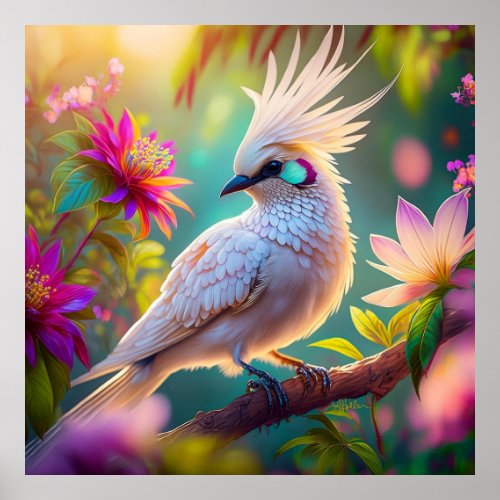 Juvenile Crested Blush Feather Dove Fantasy Bird Poster