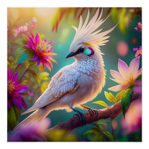 Juvenile Crested Blush Feather Dove Fantasy Bird Poster