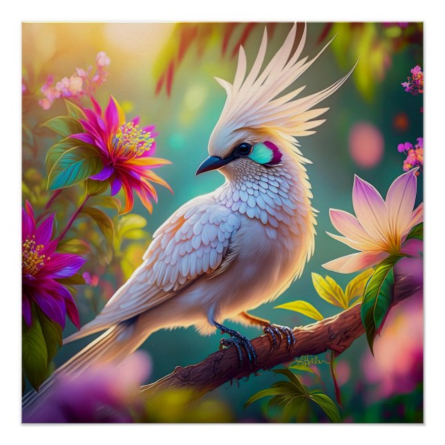 Juvenile Crested Blush Feather Dove Fantasy Bird Poster (Front)
