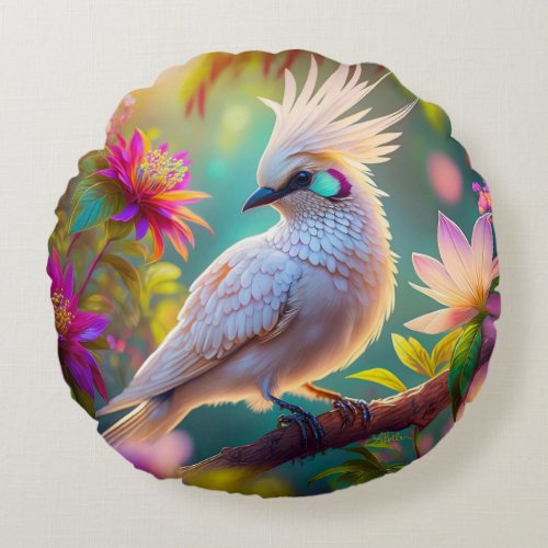 Juvenile Crested Blush Feather Dove Fantasy Bird Round Pillow