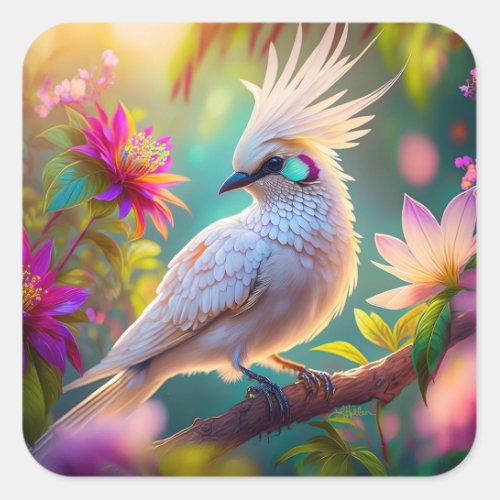 Juvenile Crested Blush Feather Dove Fantasy Bird Square Sticker