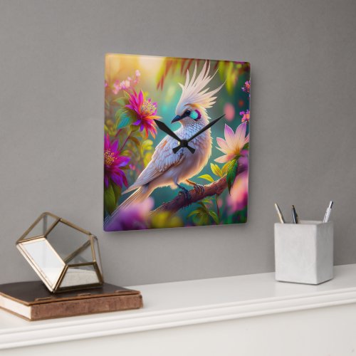 Juvenile Crested Blush Feather Dove Fantasy Bird Square Wall Clock