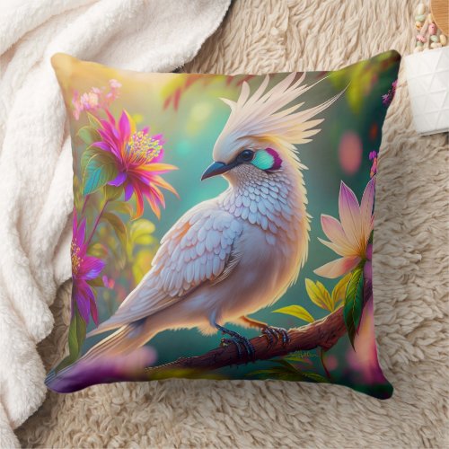 Juvenile Crested Blush Feather Dove Fantasy Bird Throw Pillow