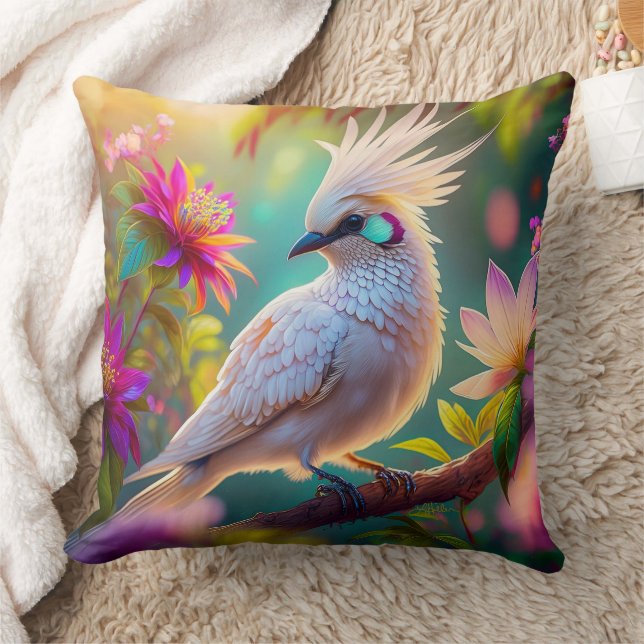 Juvenile Crested Blush Feather Dove Fantasy Bird Throw Pillow (Blanket)