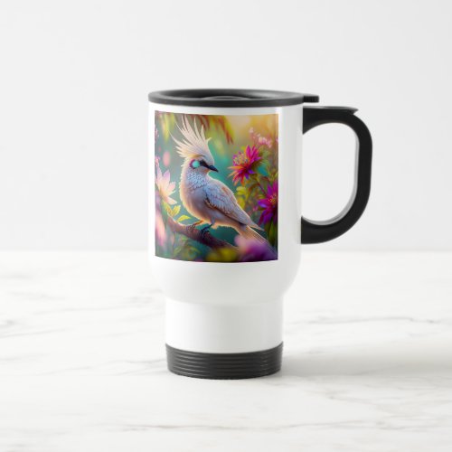 Juvenile Crested Blush Feather Dove Fantasy Bird Travel Mug