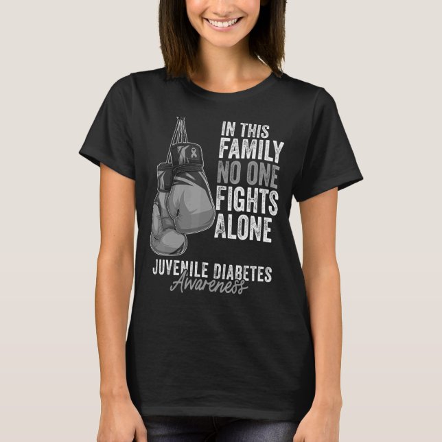 Juvenile Diabetes Awareness Month Gloves Gray Ribb T-Shirt (Front)