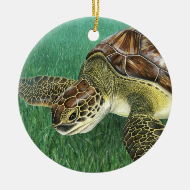 Juvenile Green Turtle Ceramic Ornament (Front)