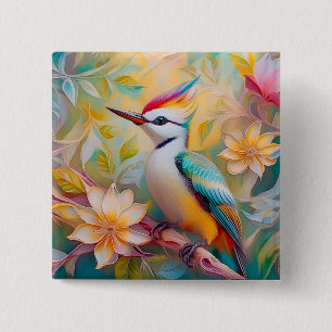 Juvenile Rainbow Woodpecker Fantasy Bird Button