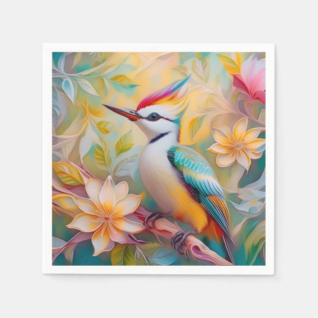 Juvenile Rainbow Woodpecker Fantasy Bird Napkins (Front)