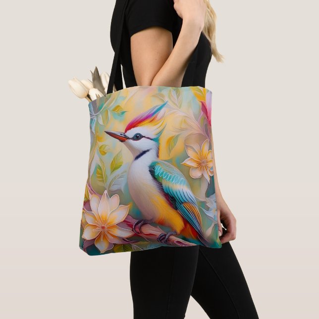 Juvenile Rainbow Woodpecker Fantasy Bird Tote Bag (Close Up)