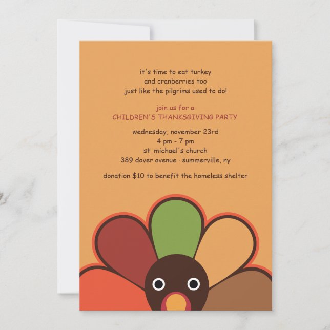 Juvenile Turkey Thanksgiving Invitation (Front)