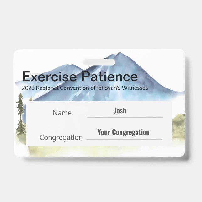 JW 2023 Convention Custom Name Exercise Patience Badge (Front)