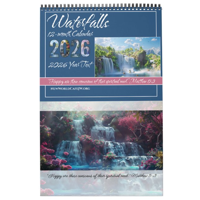 JW 2026 Calendar -Calming Waterfalls -Matthew 5:3 (Cover)