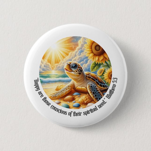 JW 2026 Year Text Happy Turtle Matthew 5:3 Button (Front)