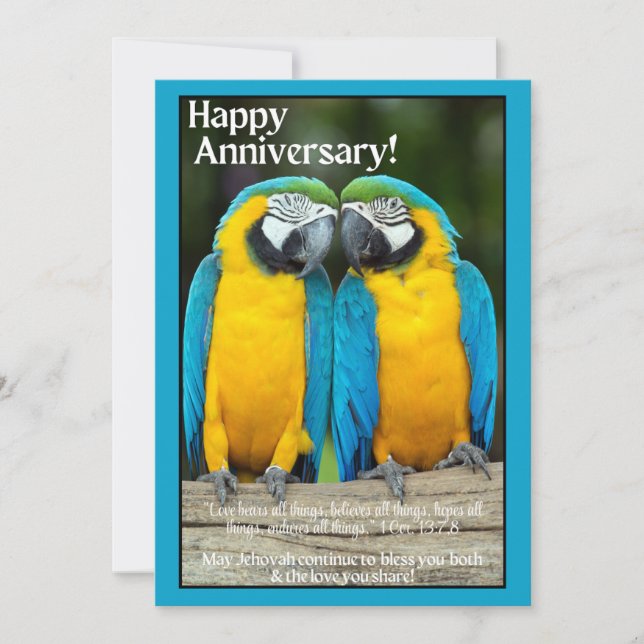 JW Anniversary Card - Loving Parrots (Front)