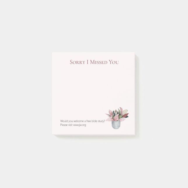 JW Ministry Supply Sorry I Missed You Monsterra Post-it Notes (Front)