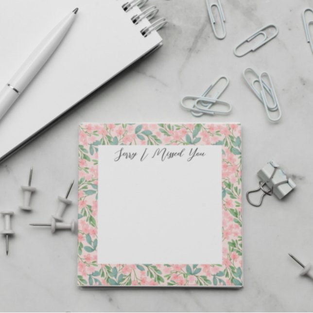 JW Ministry Supply Sorry I Missed You pink flower Post-it Notes (Creator Uploaded)
