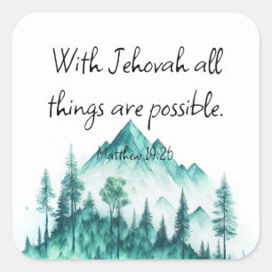 JW Sticker, Matthew 19:26 JW Gift Square Sticker