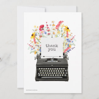 JW Vintage Typewriter-Floral Thank You Card