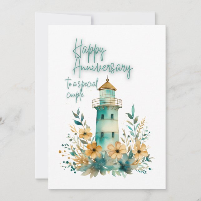 JW Watercolor Lighthouse Happy Anniversary Card (Front)
