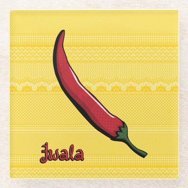 Jwala Chili Pepper Glass Coaster (Front)