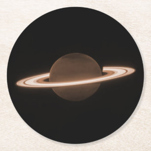 JWST James Webb Space Telescope Saturn Infrared Round Paper Coaster