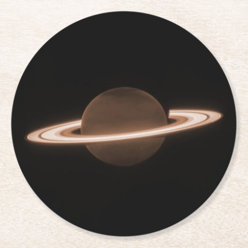 JWST James Webb Space Telescope Saturn Infrared Round Paper Coaster