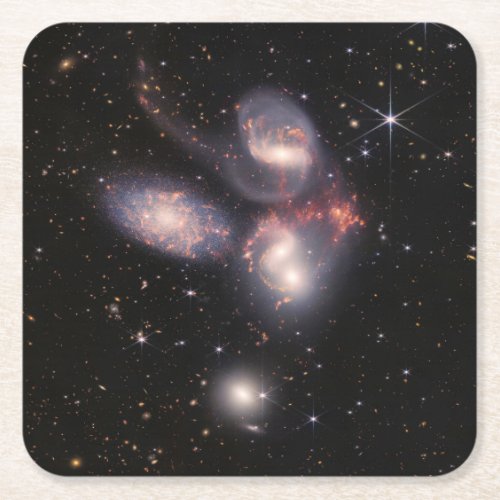 JWST James Webb Space Telescope Stephans Quintet Square Paper Coaster