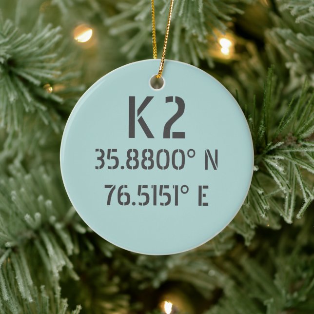 K2 Latitude and Longitude Ceramic Ornament (Tree)