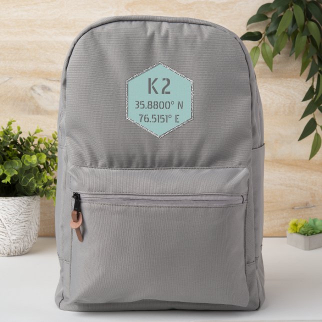 K2 Mountain Latitude and Longitude Iron On Patch (On Backpack)
