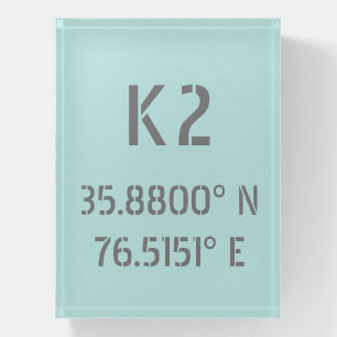 K2 Mountain Latitude and Longitude Paperweight