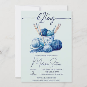 k2tog, Wintery Blue Yarn, Knitting Bridal Shower Invitation