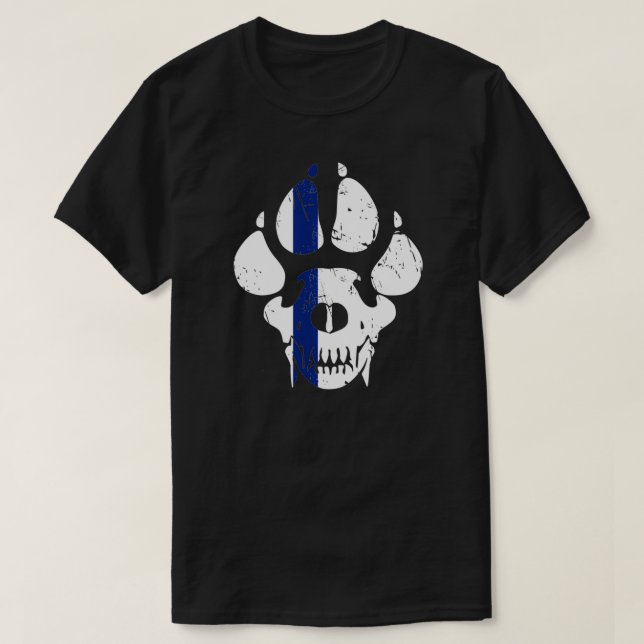 K9 Dog Skull Blue Line T-Shirt (Design Front)