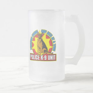 K9 German Shepherd Bite Frosted Glass Beer Mug