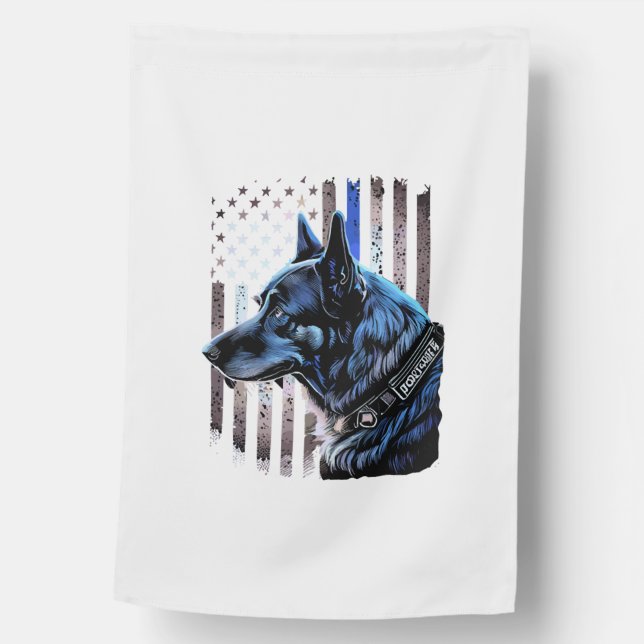 K9 German Shepherd Police Dog Thin Blue Line Flag (Front)