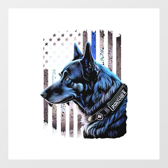 K9 German Shepherd Police Dog Thin Blue Line Flag Floor Decals (Front)