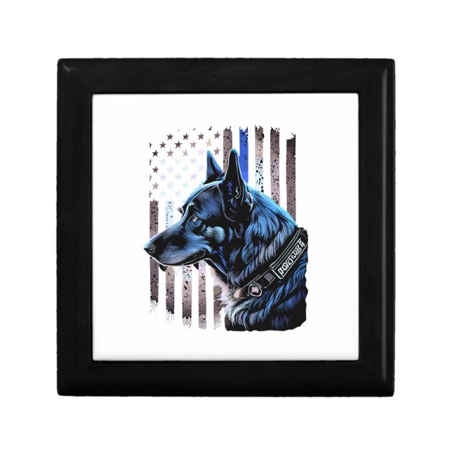 K9 German Shepherd Police Dog Thin Blue Line Flag Gift Box (Front)