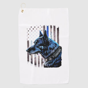 K9 German Shepherd Police Dog Thin Blue Line Flag Golf Towel