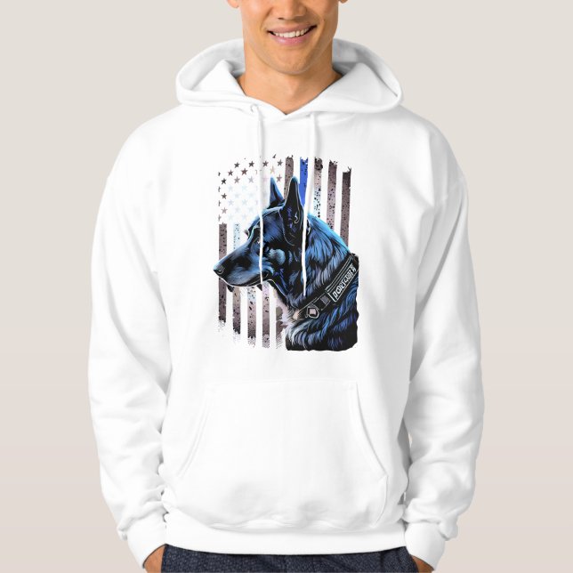 K9 German Shepherd Police Dog Thin Blue Line Flag Hoodie (Front)