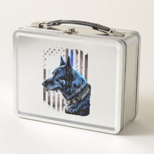 K9 German Shepherd Police Dog Thin Blue Line Flag Metal Lunch Box