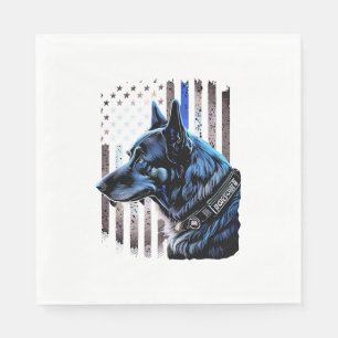 K9 German Shepherd Police Dog Thin Blue Line Flag Napkins
