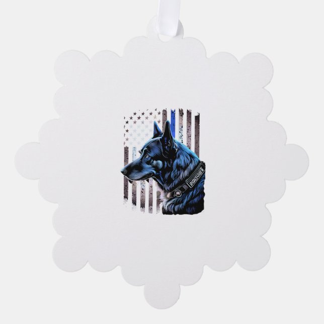 K9 German Shepherd Police Dog Thin Blue Line Flag Ornament Card (Front)