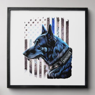 K9 German Shepherd Police Dog Thin Blue Line Flag Peel And Stick Photo Tile