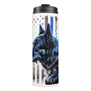 K9 German Shepherd Police Dog Thin Blue Line Flag Thermal Tumbler