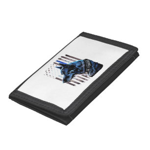K9 German Shepherd Police Dog Thin Blue Line Flag Tri-fold Wallet