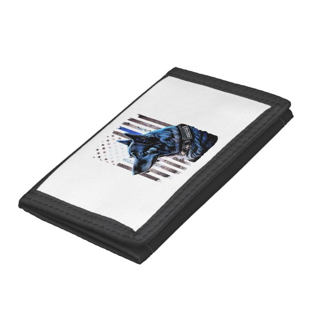 K9 German Shepherd Police Dog Thin Blue Line Flag Trifold Wallet (Bottom)